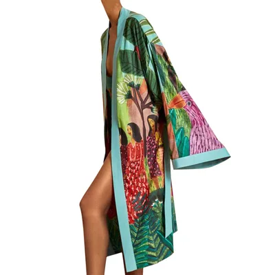 Fashion Women's Wear Kimono Printed INS Trench Coat Green - Shop at LoveMi