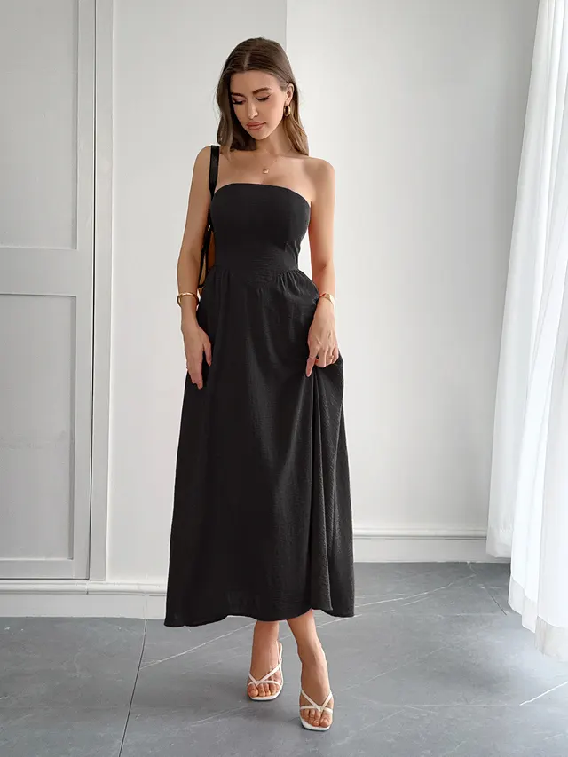 Women's High Waist Tube Top Dress Black - Shop at LoveMi