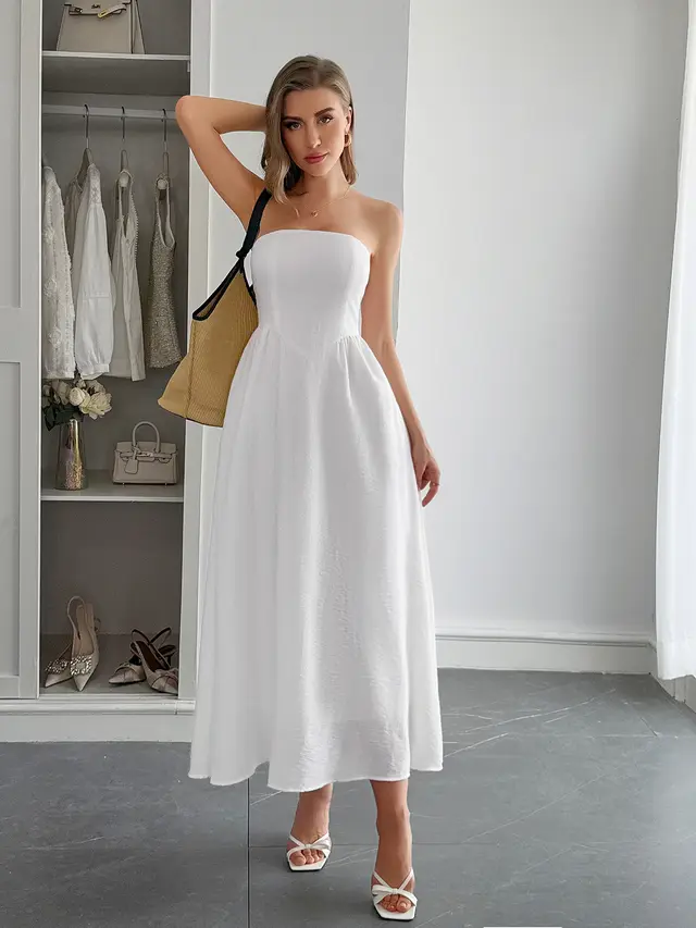 Women's High Waist Tube Top Dress White - Shop at LoveMi