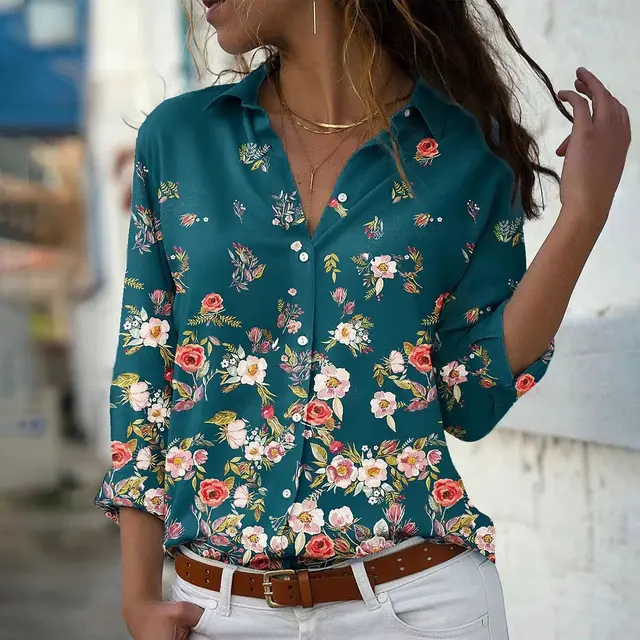 Women's Summer Shirt Digital Printing Plant Flower Pattern Color2 - Shop at LoveMi
