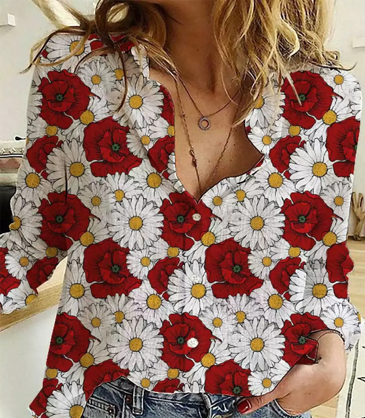 Women's Summer Shirt Digital Printing Plant Flower Pattern - Color5