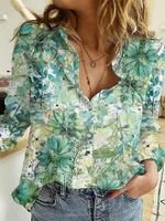 Women's Summer Shirt Digital Printing Plant Flower Pattern - Color7-Xxxl