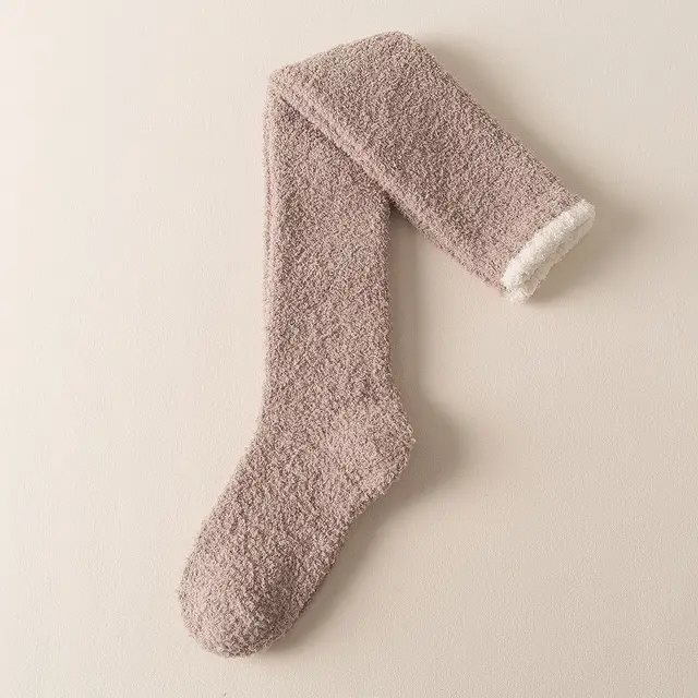 Coral Fleece Knee Socks Women's Autumn And Winter Warm Long Fleece lined Khaki - Shop at LoveMi
