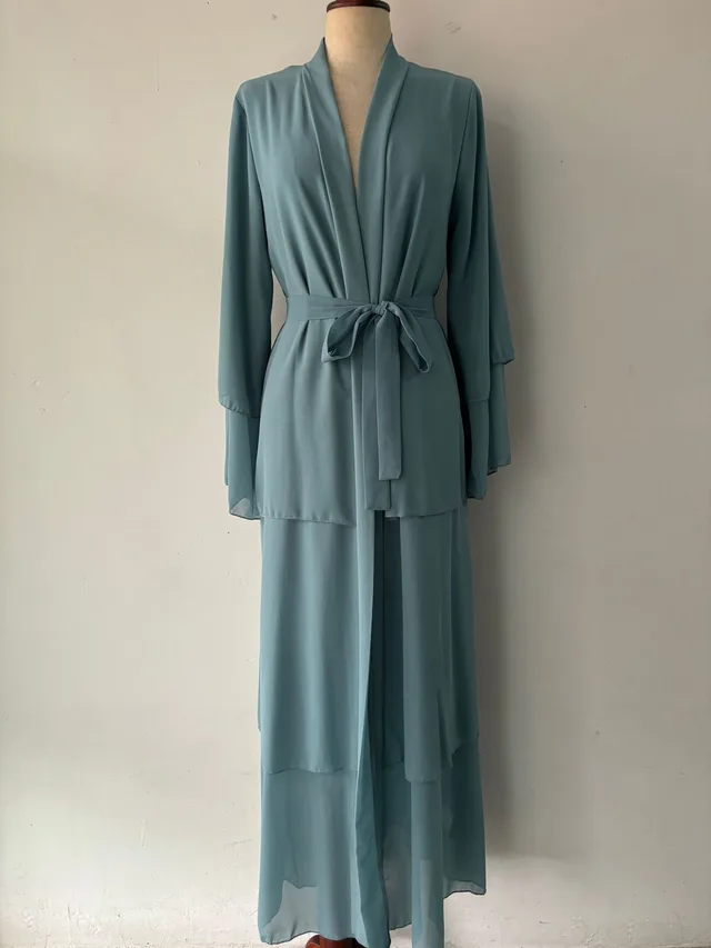 Stitching Three layer Chiffon Elegant Cardigan Dress Baby Blue - Shop at LoveMi