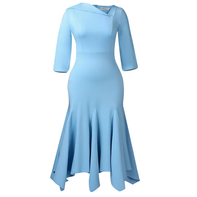 Diagonal Collar Solid Color High Waist Irregular Fishtail Skirt Light Blue - Shop at LoveMi