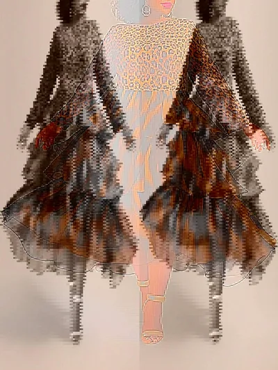Elegant Leopard Print Cake Dress Plus Size Long Sleeve Leopard Print - Shop at LoveMi