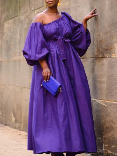 Fashion Solid Color Elegant Plus Size Dress Purple - Shop at LoveMi