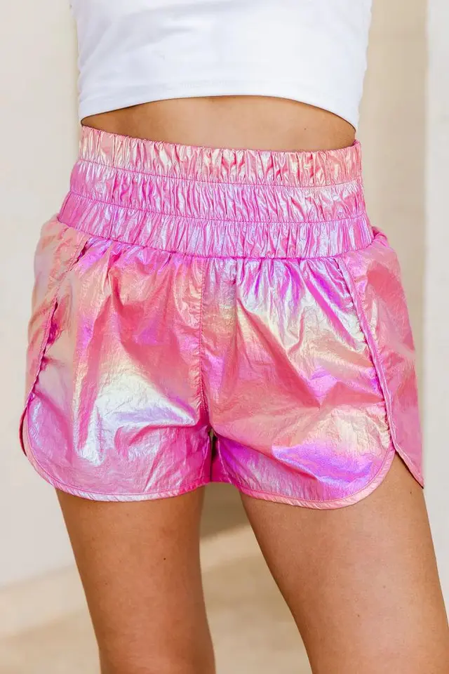 Fashion Trendy Elastic Waist Bright Shorts Fantasy Rose Red - Shop at LoveMi