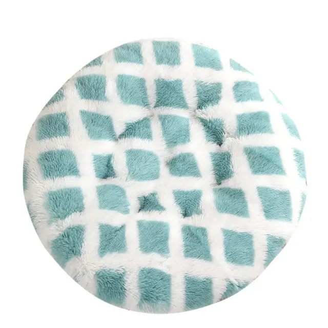 Round Pet Mat Dog Bed Plush Warm Sleep Dog Bed Cathouse Doghouse Texture White And Blue - Shop at LoveMi