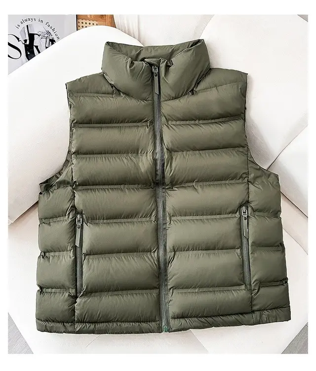 Down Cotton Lightweight Short Vest Autumn And Winter Green - Shop at LoveMi