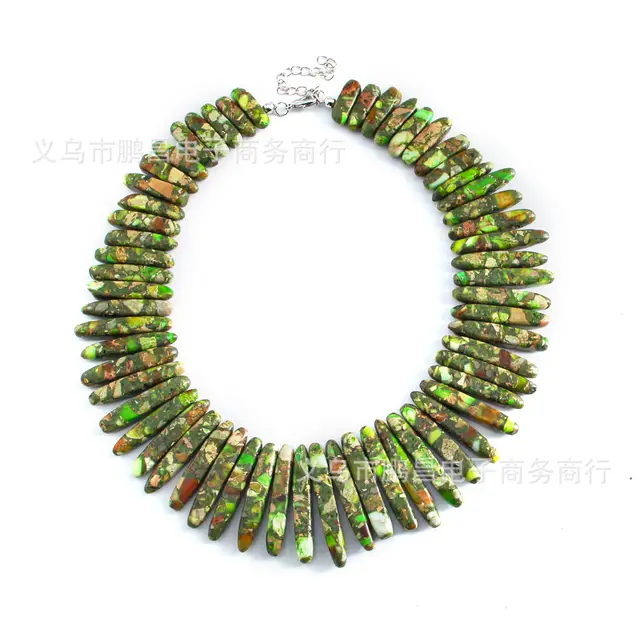 Long And Multi color Long tooth Emperor Stone Beaded Necklace Green - Shop at LoveMi