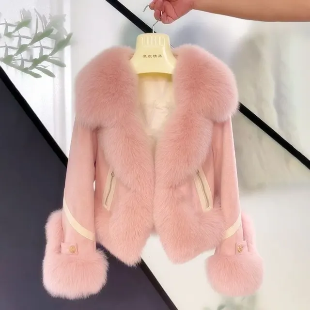 Women's Short Autumn And Winter Cotton Thick Fashion Fur Coat Pink - Shop at LoveMi