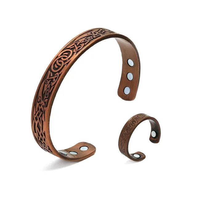Carved Retro Three Rows Full Magnet Bracelet 09 Bracelet Ring Bronze - Shop at LoveMi
