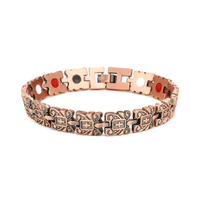 Carved Retro Three Rows Full Magnet Bracelet Bronze Red White Black Oil - Shop at LoveMi