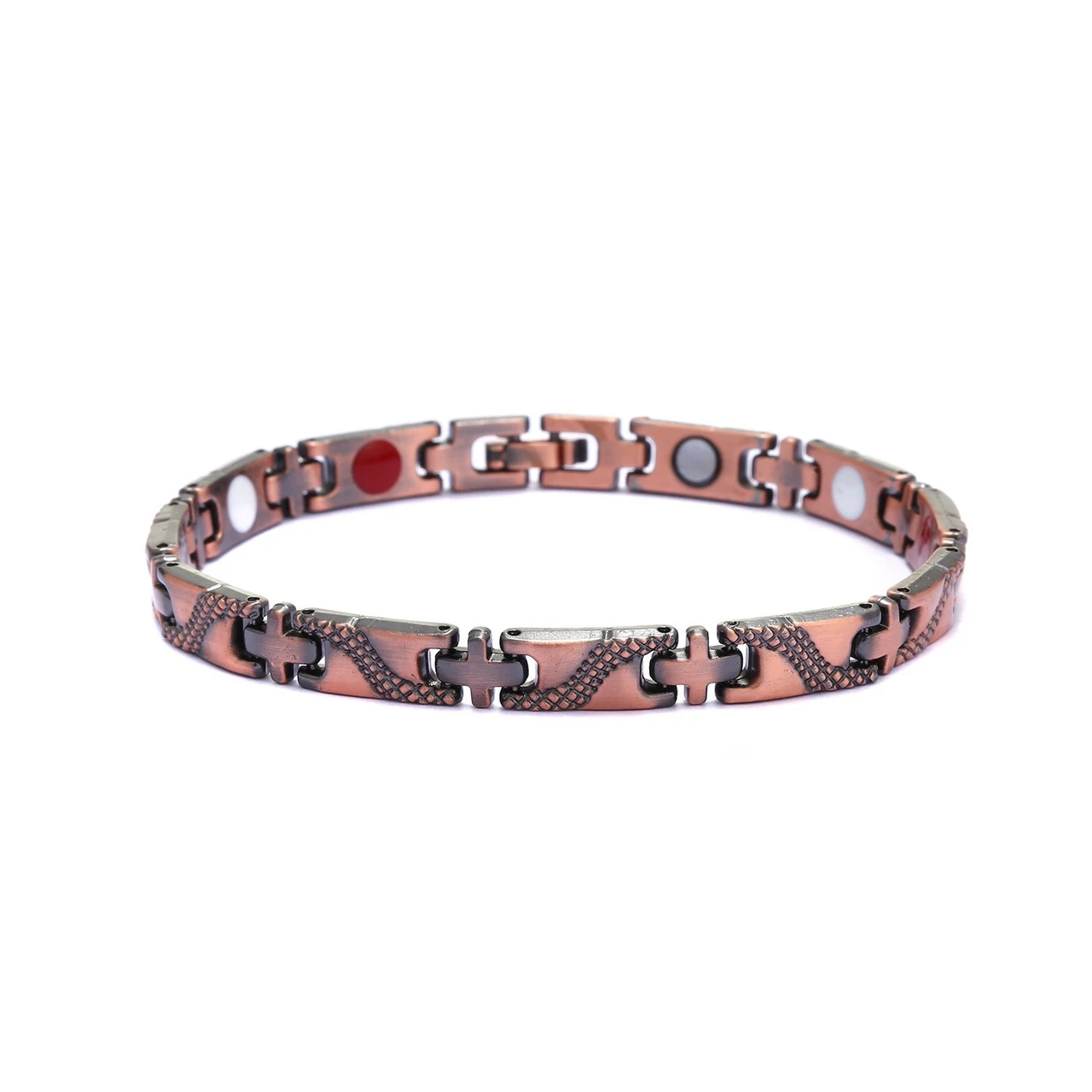 Carved Retro Three Rows Full Magnet Bracelet - Dragon Cross