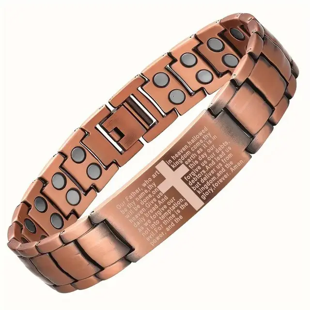Carved Retro Three Rows Full Magnet Bracelet Style 1 Bronze - Shop at LoveMi