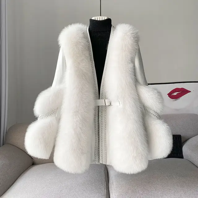 Loose Fashionable Warm Mid length Fur Coat Milky White - Shop at LoveMi