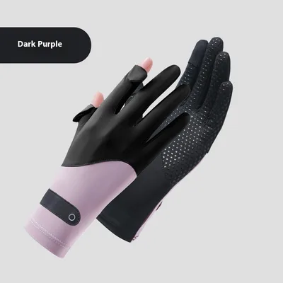 Ice Silk Sun Protection Gloves Lightweight Anti slip Touch Screen UV Protection Black And Purple - Shop at LoveMi
