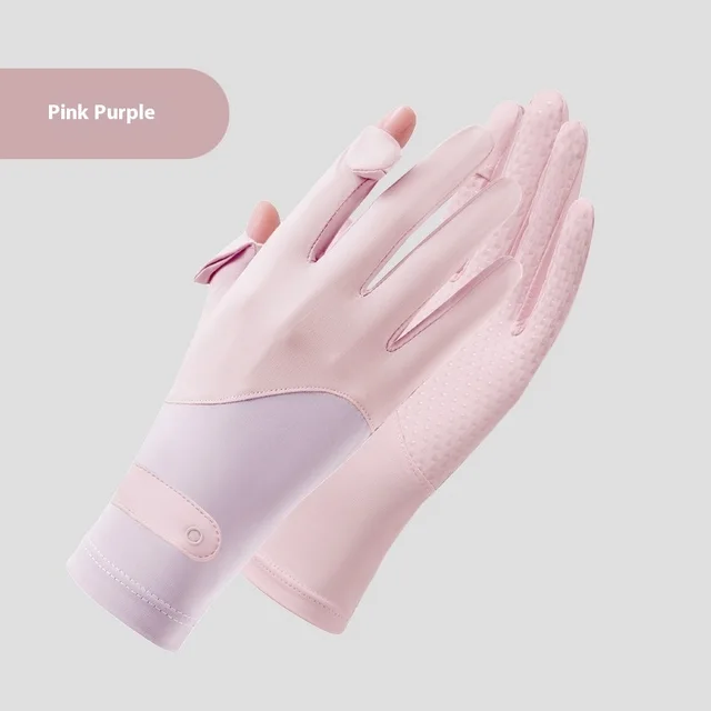Ice Silk Sun Protection Gloves Lightweight Anti slip Touch Screen UV Protection Pink Purple - Shop at LoveMi