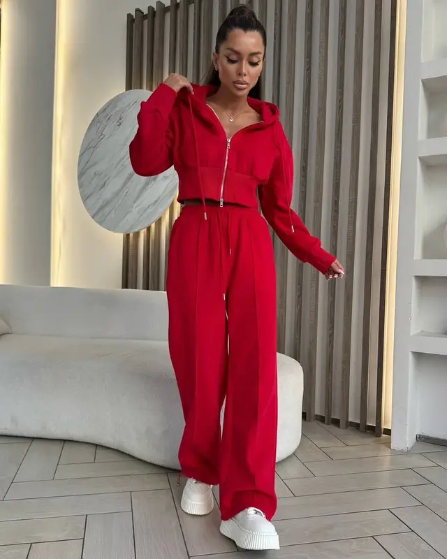 Cinched Hoodie Sweater Casual Cotton Suit Red - Shop at LoveMi