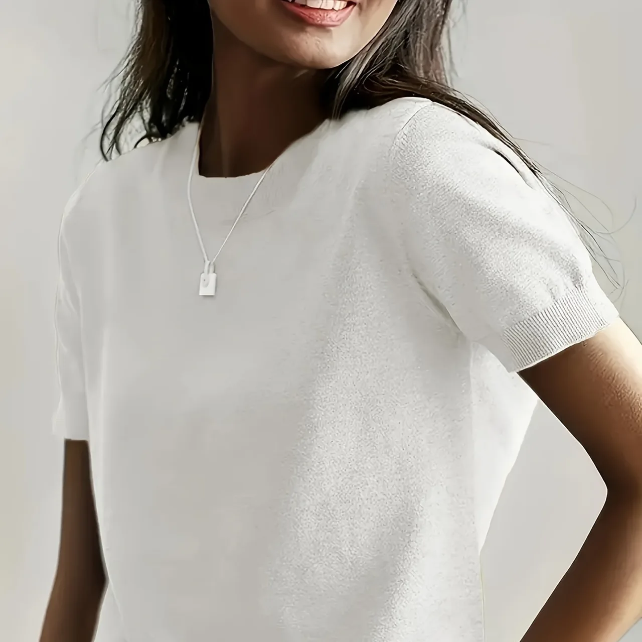Round Neck Short Sleeve Thin Loose Casual Women's Sweater - White