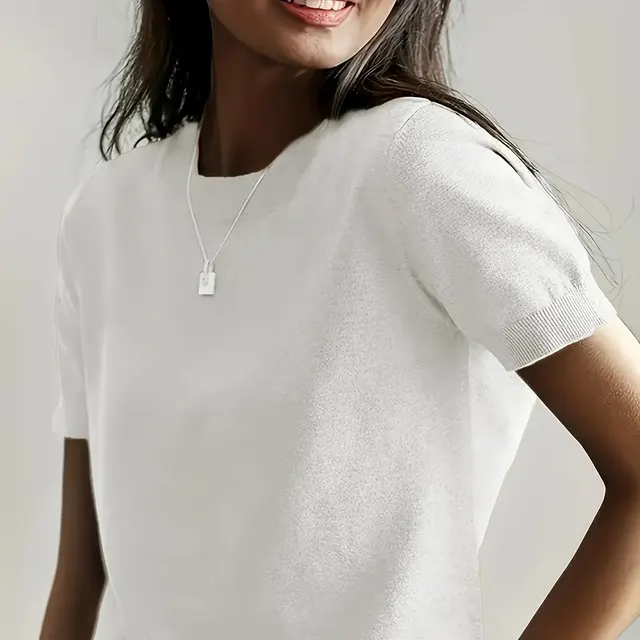 Round Neck Short Sleeve Thin Loose Casual Women's Sweater White - Shop at LoveMi