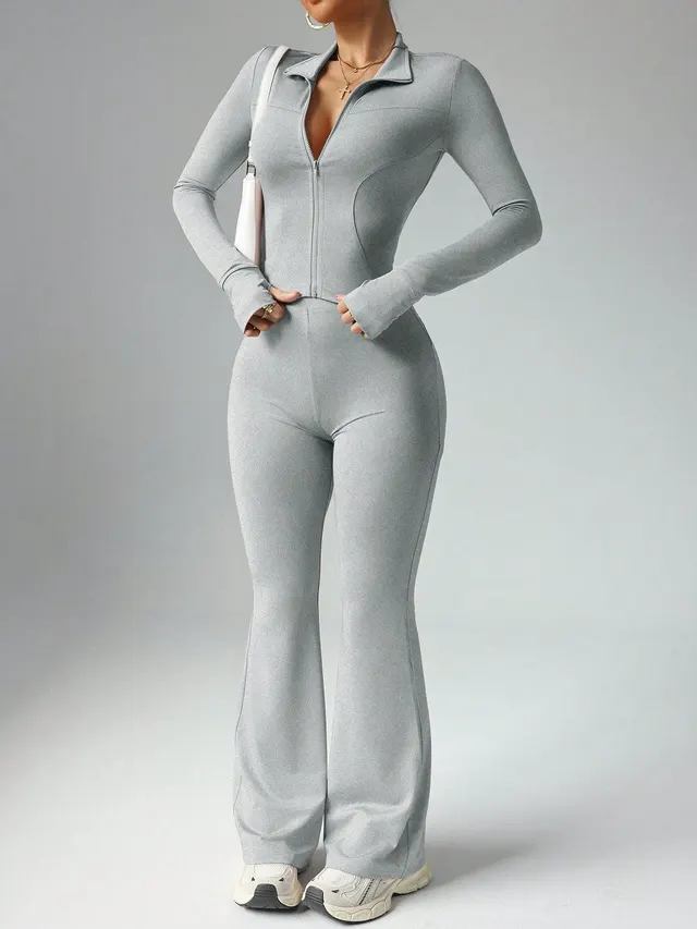 Tight No Embarrassment Line Workout Sexy Long Sleeve Sports Suit Light Gray - Shop at LoveMi