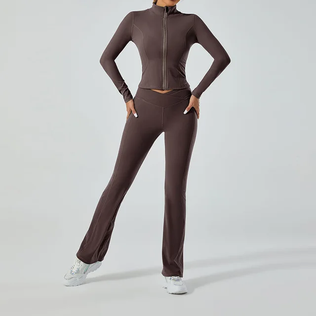 Brushed Beauty Back Exercise Tight Quick drying Running Outfit Dark Coffee Color - Shop at LoveMi