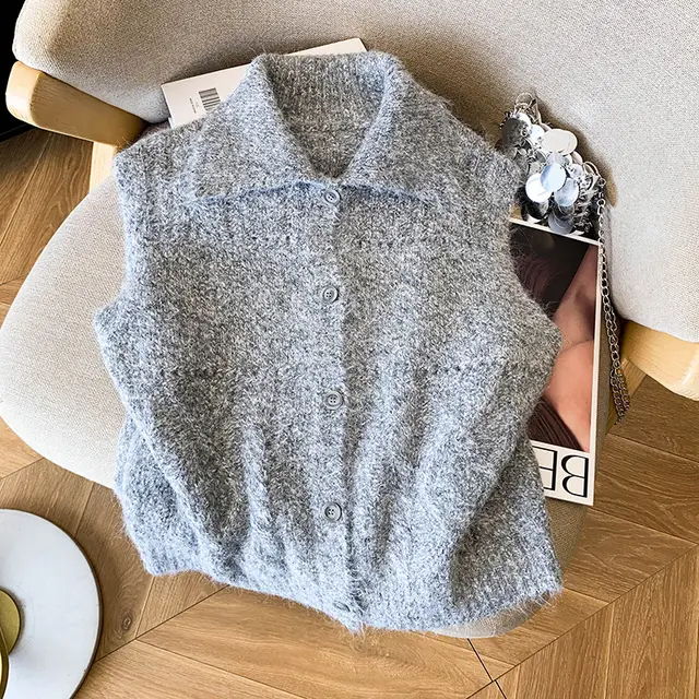 Design Sense Twist Knitted Vest Women Gray - Shop at LoveMi