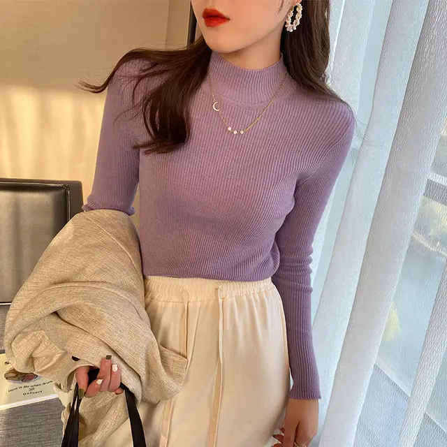 Women's Half Turtleneck Thickened Spring And Autumn Sweater Lilac Purple - Shop at LoveMi