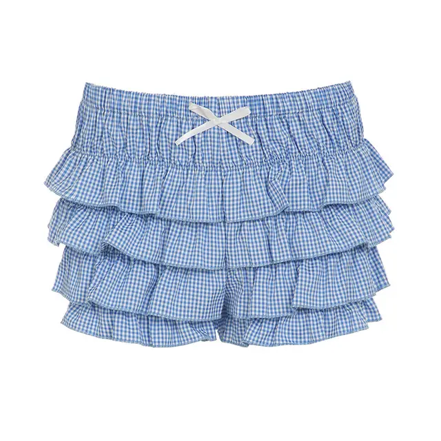 Sweet And Spicy Girly Style Pleated Low Waist Bow Bud waisted Shorts Blue - Shop at LoveMi