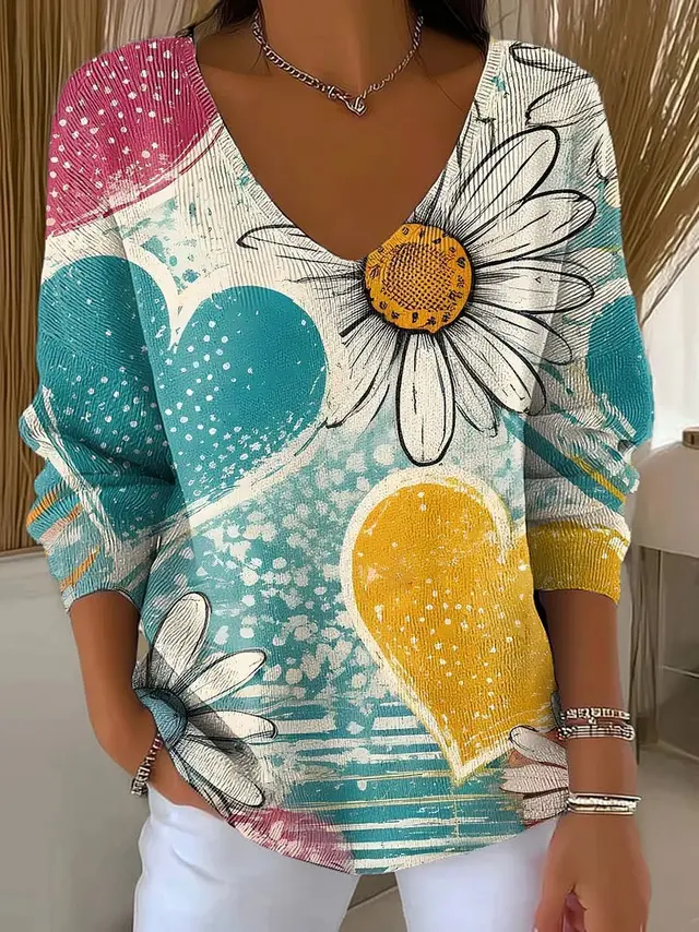 Women's V neck 3D Printed Fashion Loose Cool Sweater 4Style - Shop at LoveMi