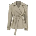 Trendy Casual Lace Up Waist-tight Mid-length Khaki Trench Coat For Women - Khaki
