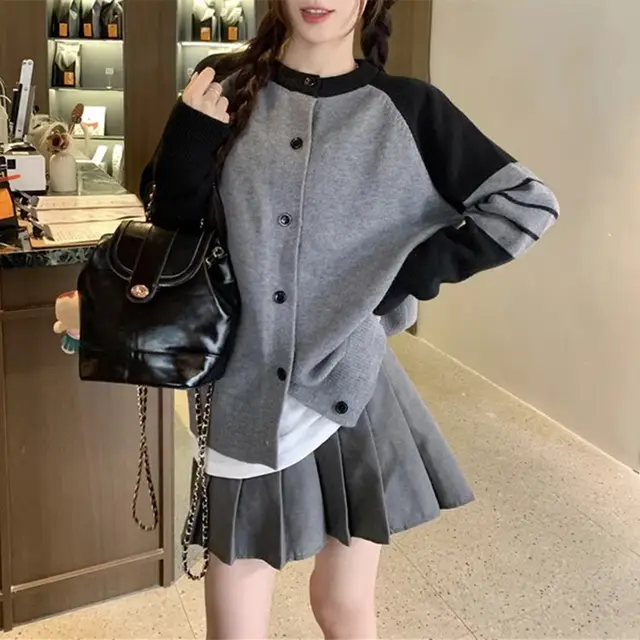 Idle Style High grade Contrast Color Striped Sweater Coat Gray - Shop at LoveMi