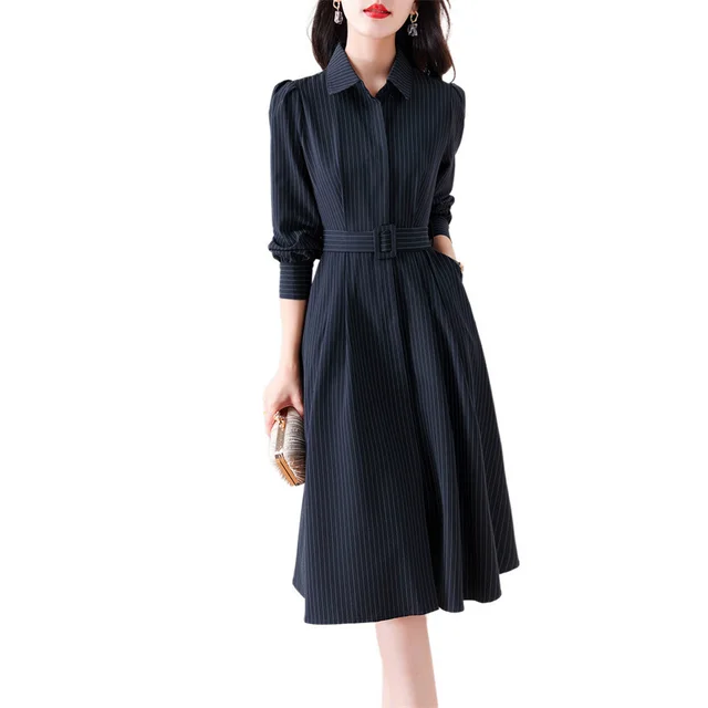 Women's Casual Simple Commute Slimming Elegant Dress Navy Blue - Shop at LoveMi