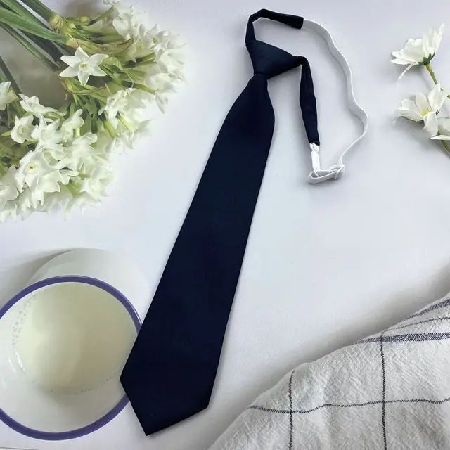 Female Violet Blue Japanese Style Lazy Free Uniform Bow Double Layer Navy Blue Shirt Bow Tie Dark Navy Blue Matte Tie - Shop at LoveMi
