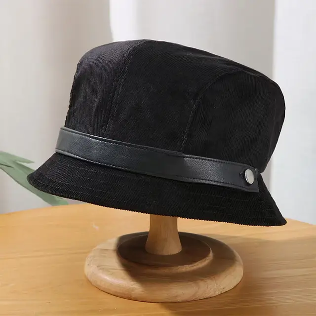 Corduroy Fisherman Hat Children's Autumn And Winter High grade Hepburn Style Black - Shop at LoveMi