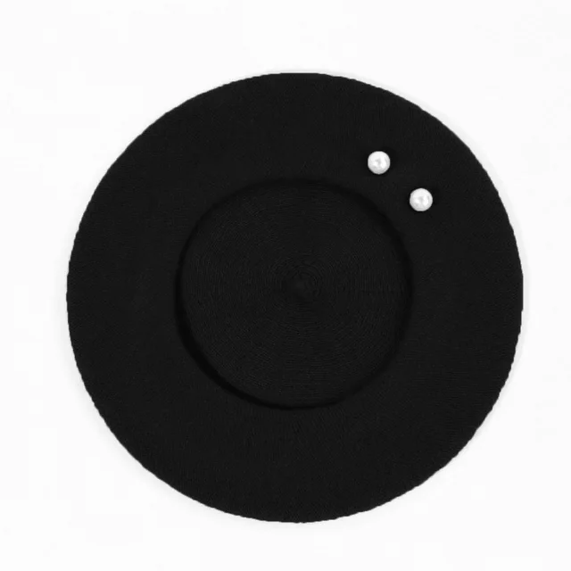 Woolen Large Pearl Decoration Beret Women's Fall Winter Fashion Black - Shop at LoveMi