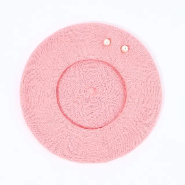 Woolen Large Pearl Decoration Beret Women's Fall Winter Fashion Pink - Shop at LoveMi