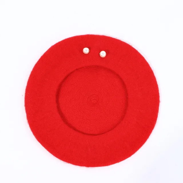 Woolen Large Pearl Decoration Beret Women's Fall Winter Fashion Red - Shop at LoveMi