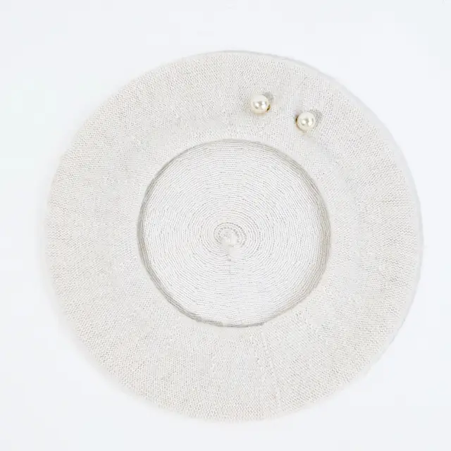 Woolen Large Pearl Decoration Beret Women's Fall Winter Fashion White - Shop at LoveMi