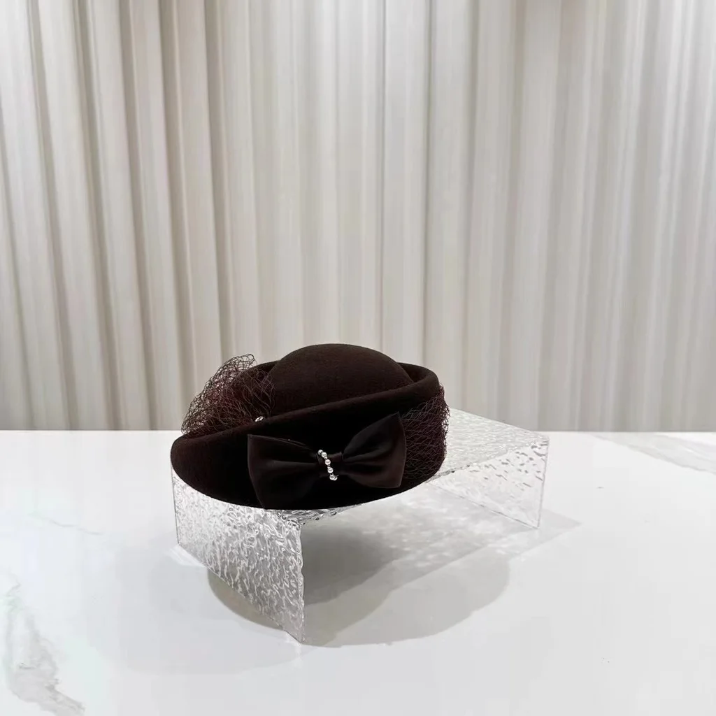 Hepburn Style Autumn And Winter Woolen Shaping Billycock Female French Style - Coffee Color - View 1