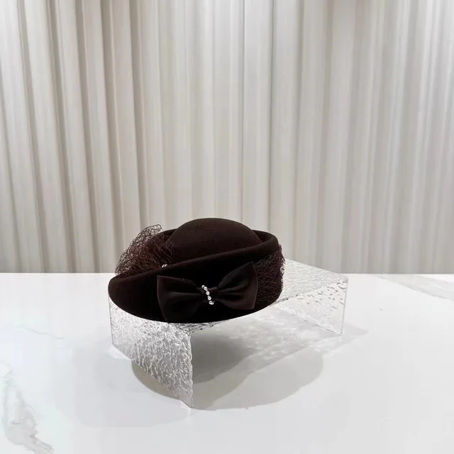 Hepburn Style Autumn And Winter Woolen Shaping Billycock Female French Style Coffee Color - Shop at LoveMi