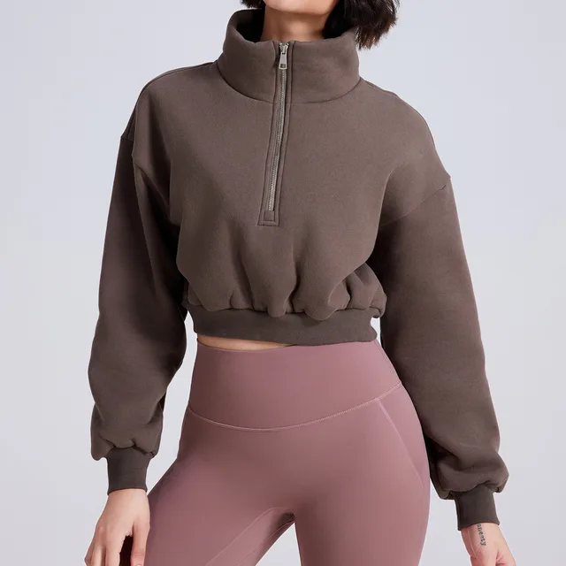 Loose Casual Yoga Clothes Long sleeved Top Brown - Shop at LoveMi