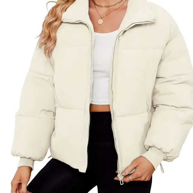 Women's Lightweight Quilted Down Jacket Casual Long Sleeve Beige - Shop at LoveMi