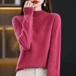 Hollow Wool Base Shirt Women's Clothing Half-collar Wool Sweater - Raspberry Color - View 1