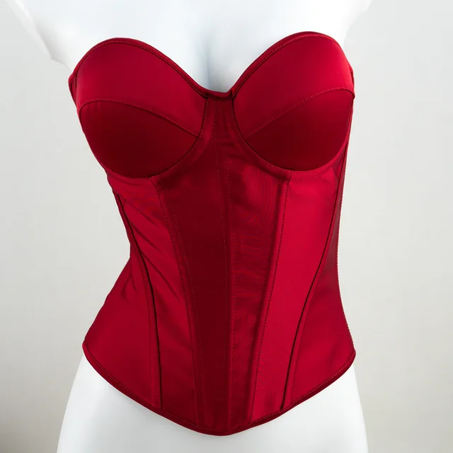 Steel Rib Belly And Waist Shaping Fishbone Bra Top Wine Red - Shop at LoveMi