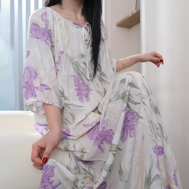Women's Summer Casual Thin Artificial Cotton Dress Purple Perilla Beige - Shop at LoveMi