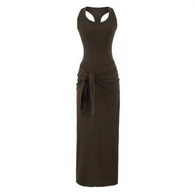 Pure Desire Sexy Wear V neck Slim fit I shape Vest Dress Dark Coffee Color - Shop at LoveMi