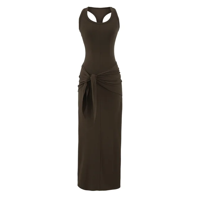 Pure Desire Sexy Wear V neck Slim fit I shape Vest Dress Dark Coffee Color - Shop at LoveMi